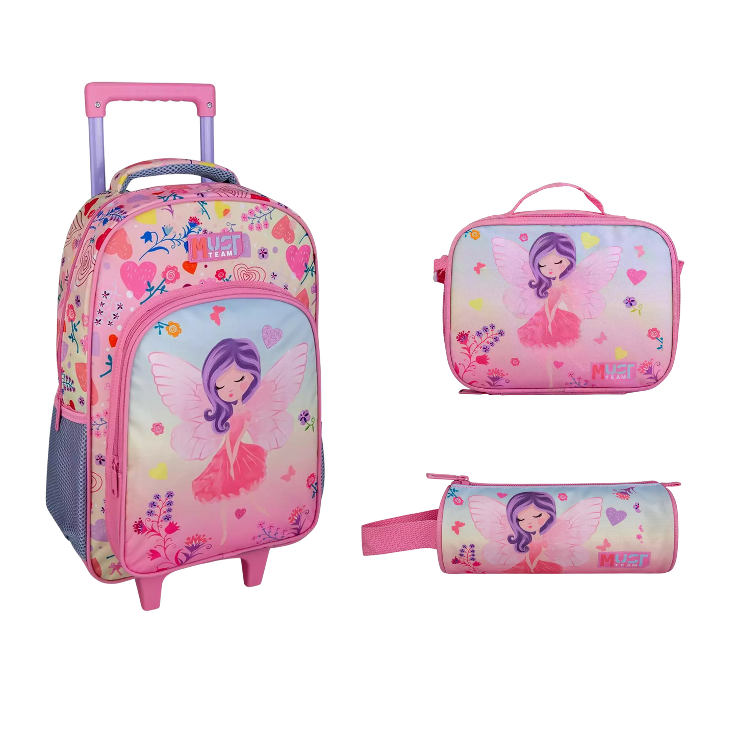 Pack École MUST TEAM Game Fairy Wings– Cartable Trolley + Lunch Bag + Trousse