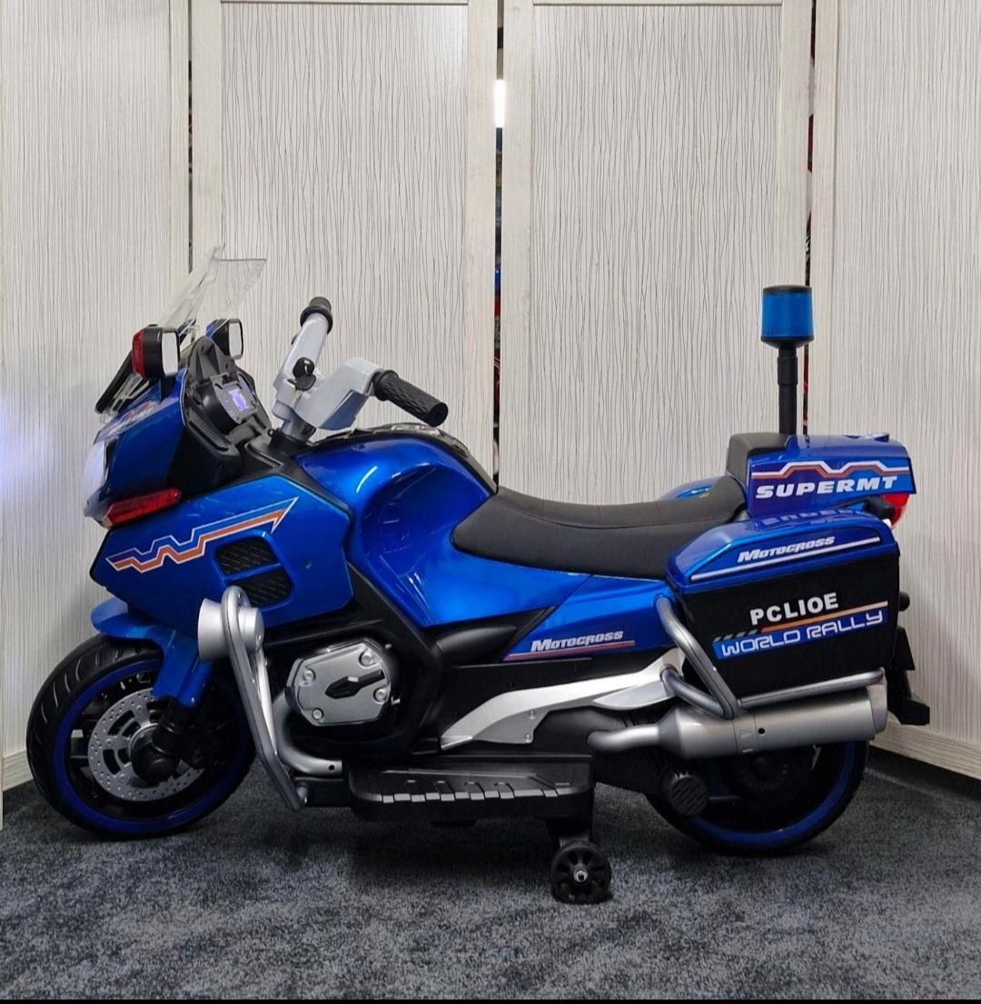Moto électrique de police pour enfants Bleu