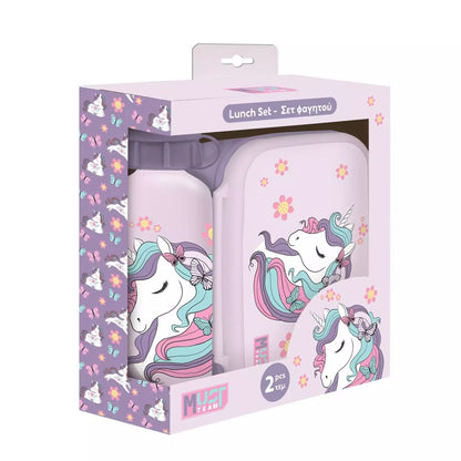 Ensemble Goûter "Lovely Unicorn" - Boîte Goûter 800ml et Gourde Alu 500ml