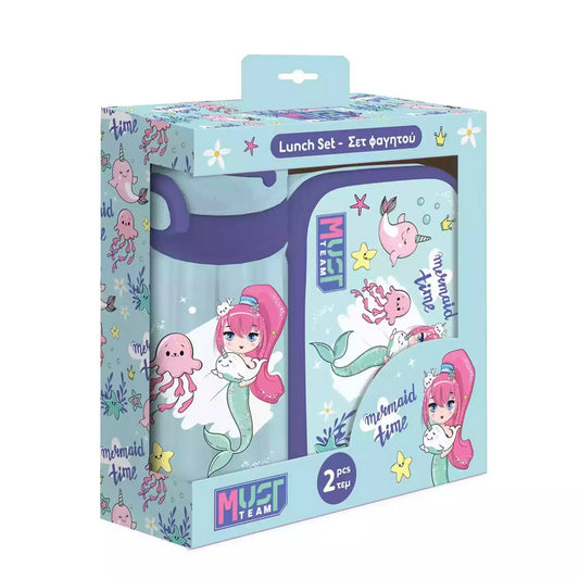 Ensemble Goûter "Mermaid Time" - Boîte Goûter 800ml et Gourde Alu 500ml