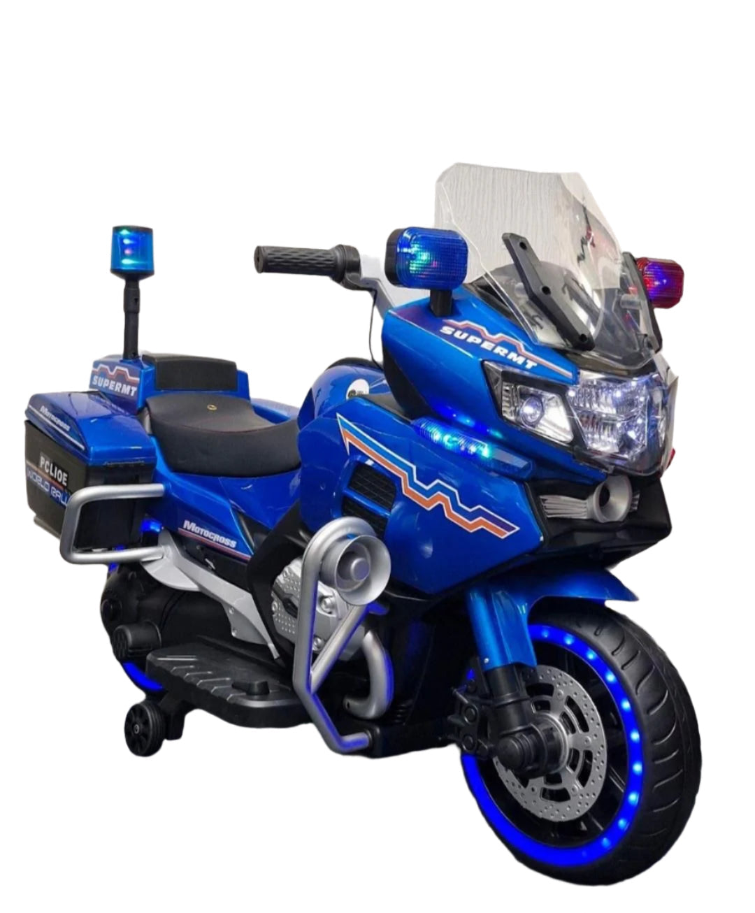 Moto électrique de police pour enfants Bleu