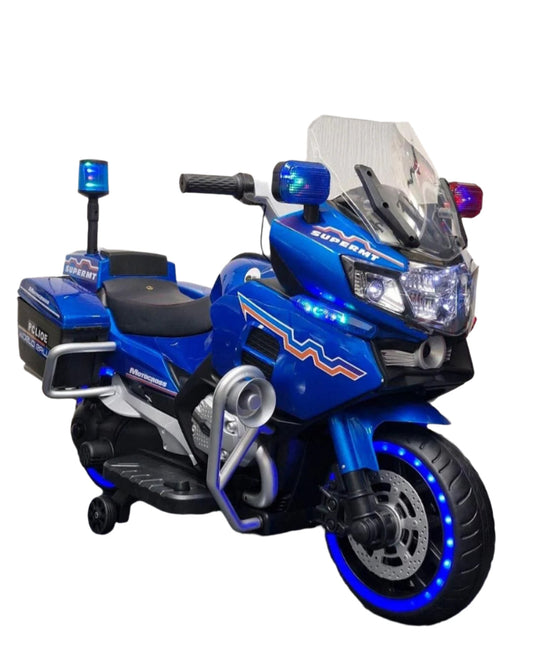 Moto électrique de police pour enfants Bleu