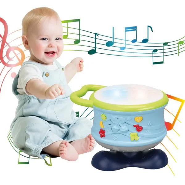 Le tambour à main musical Youleen Early Education comprend des boutons interactifs et une base rotative à 360 degrés conçue pour améliorer le développement sensoriel des tout-petits