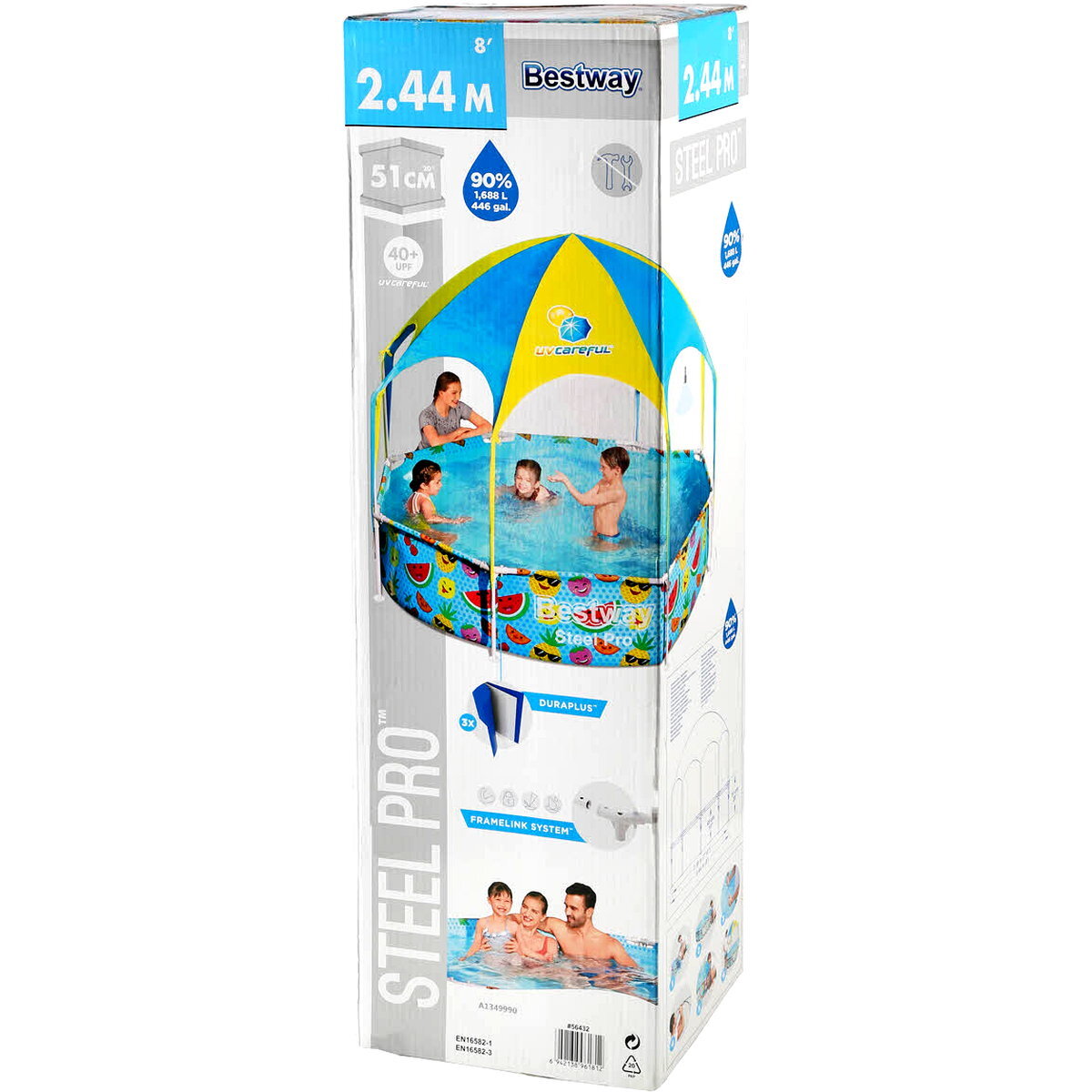 Piscine Bestway Steel Pro 2,44 m avec Toit Pare-Soleil UV – Piscine Enfant Familiale