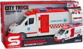Véhicule ambulance 27 cm - entraînement à traction - avec sirène sonore et lumières allumées - SOS 112