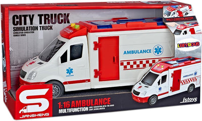 Véhicule ambulance 27 cm - entraînement à traction - avec sirène sonore et lumières allumées - SOS 112