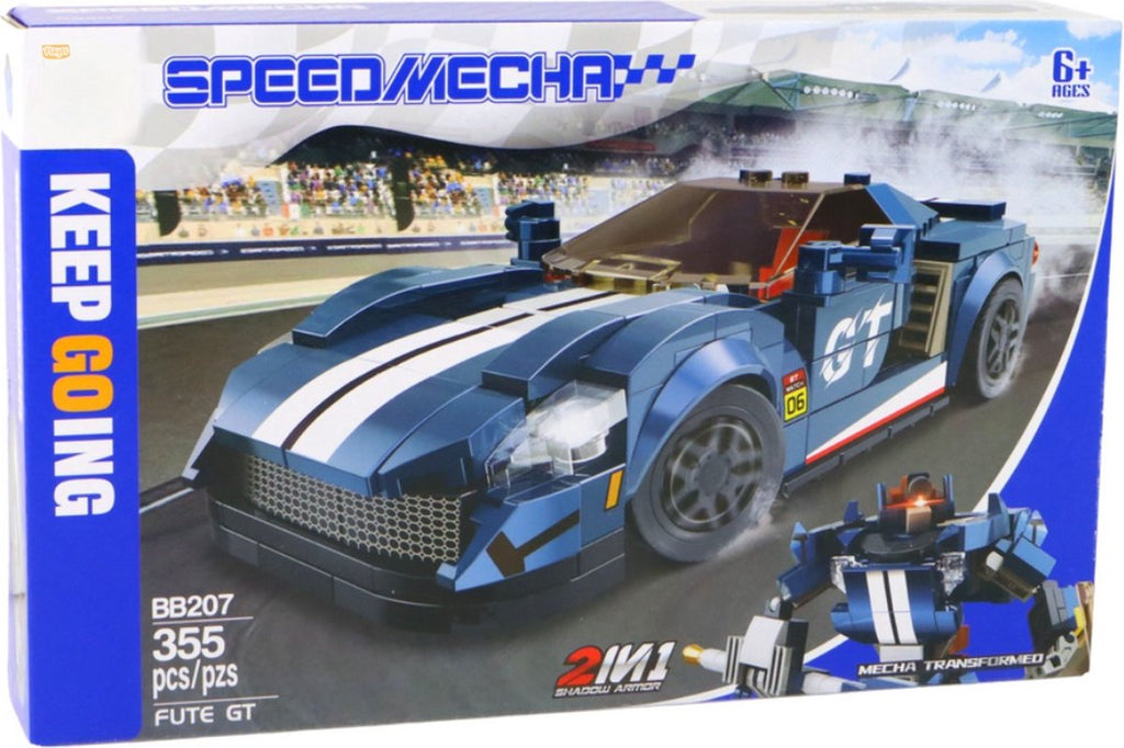 Speed Mecha Fute GT 2-in-1 building set featuring 355 pieces