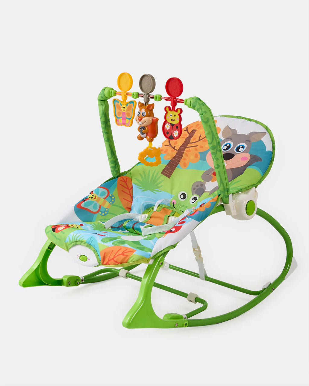green "new born" brand Infant-to-Toddler Rocker featuring a detachable toy