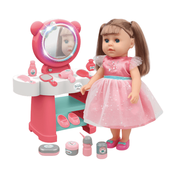 Poupée Princesse Parlante avec Coiffeuse, Miroir Lumineux et Accessoires – Dès 3 Ans
