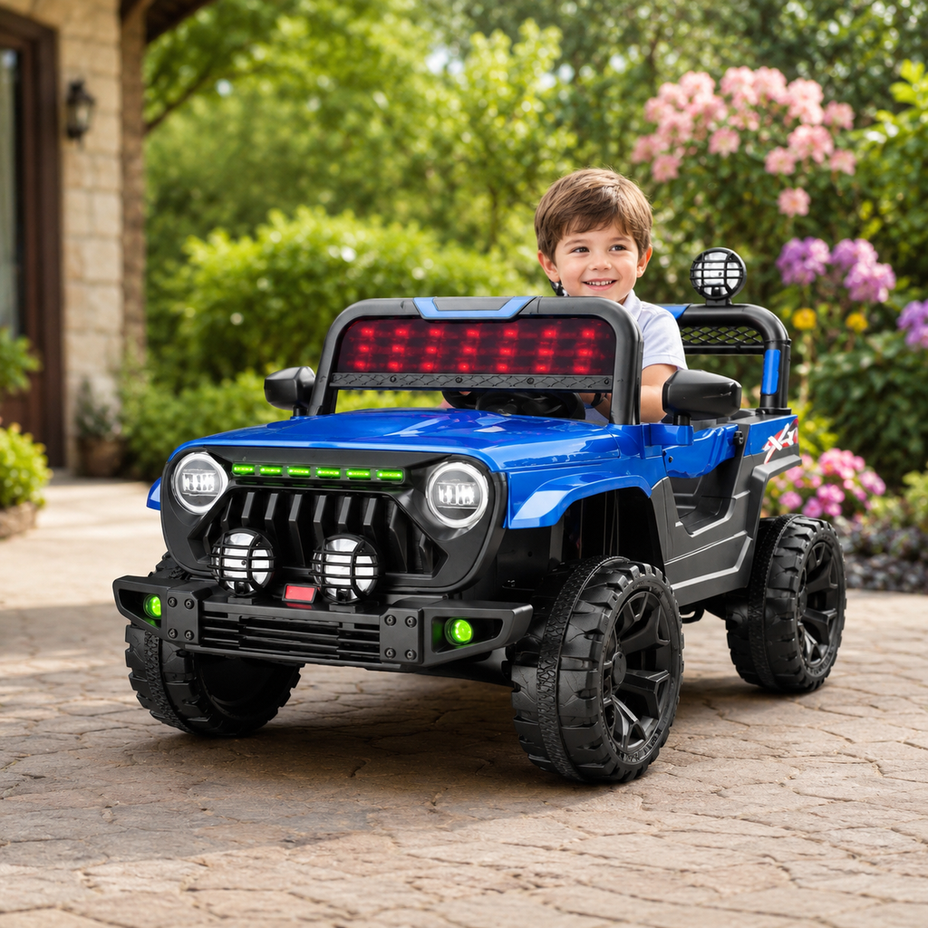 Voiture Électrique 4x4 Enfant Bleue – Tout-Terrain Sport avec LED