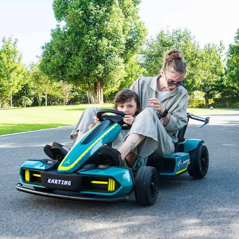 Kart Électrique Enfant 24V – Karting Sport avec Aileron - Turquoise