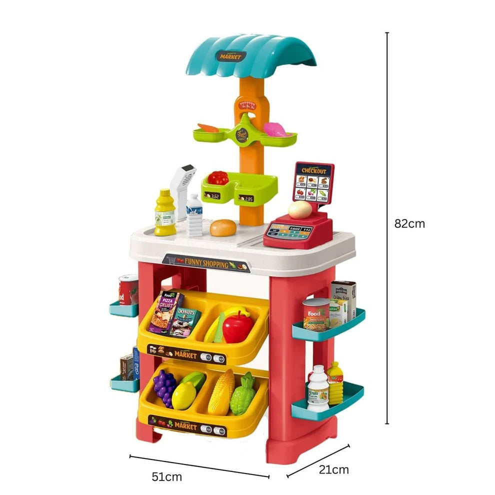 Stand Marché / Jouet Épicerie avec Caisse et Panier – Fruits & Légumes