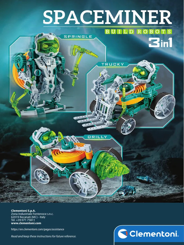 lementoni Science & Play Robotics Space Miner 3-in-1 construction kit featuring a green and white humanoid robot