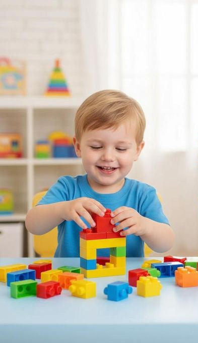 Generic Building Blocks in a 150-piece set packaged in a blue plastic bag.