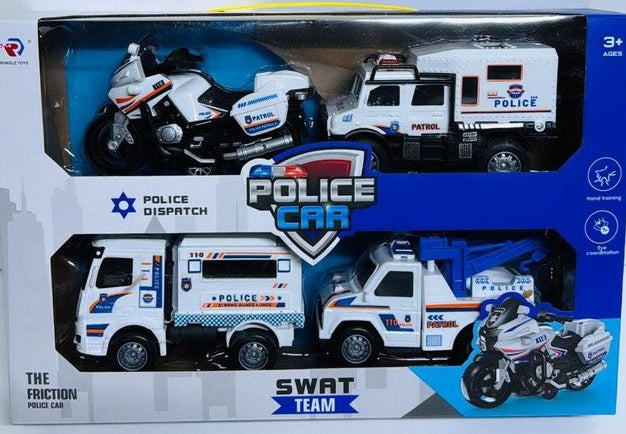 Coffret de jouets de véhicules de police Kidsmart « SWAT Team », comprenant des camions à friction et une moto