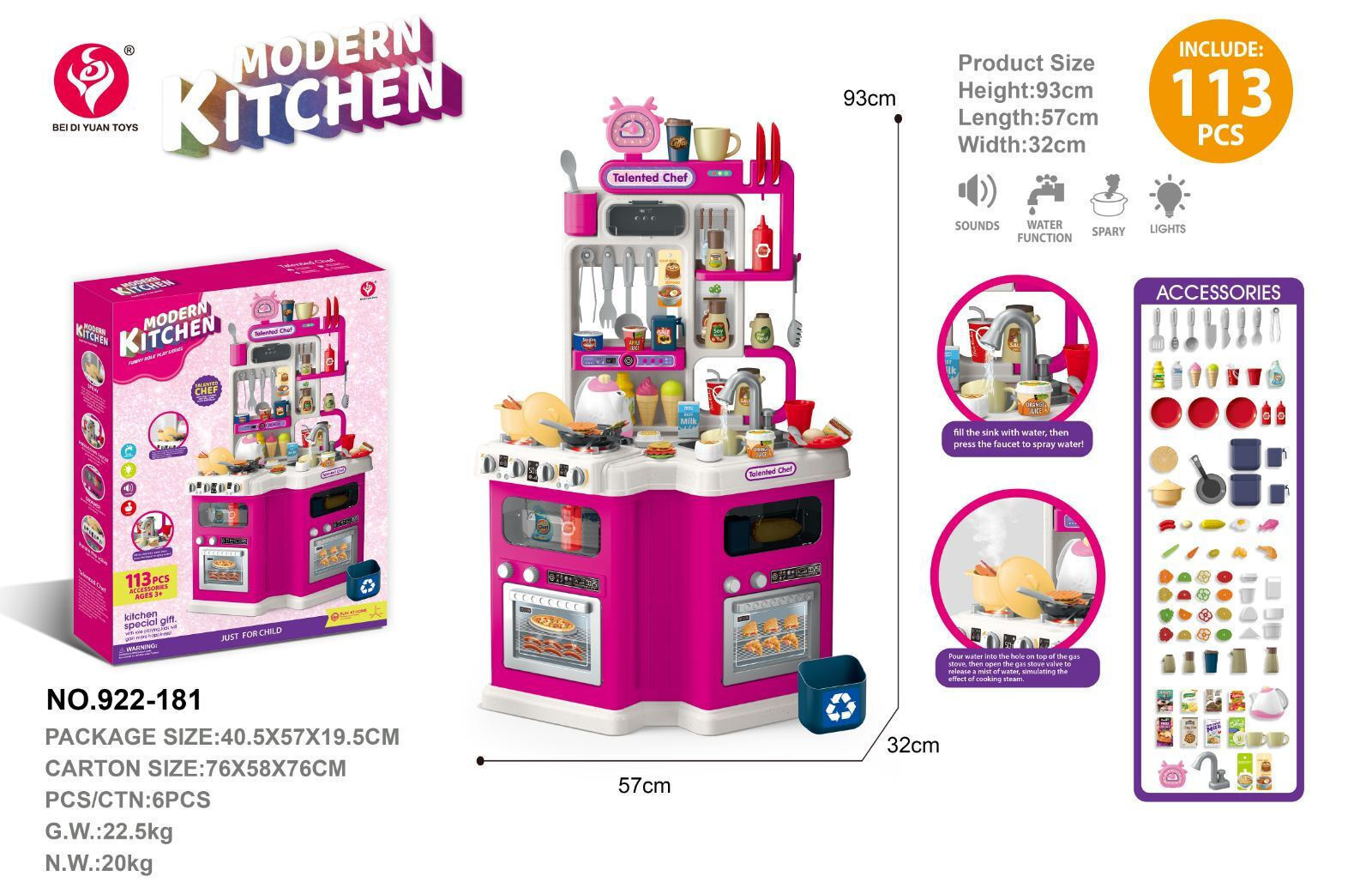 Cuisine Moderne pour Enfants – 113 Accessoires • Eau Réelle • Lumières & Sons