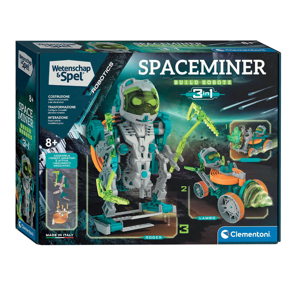 lementoni Science & Play Robotics Space Miner 3-in-1 construction kit featuring a green and white humanoid robot