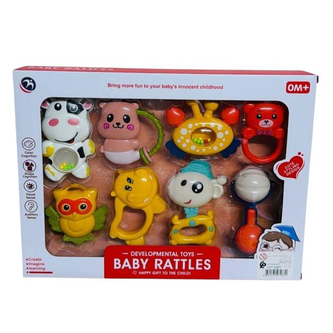 generic set of 8 developmental baby rattles and teethers
