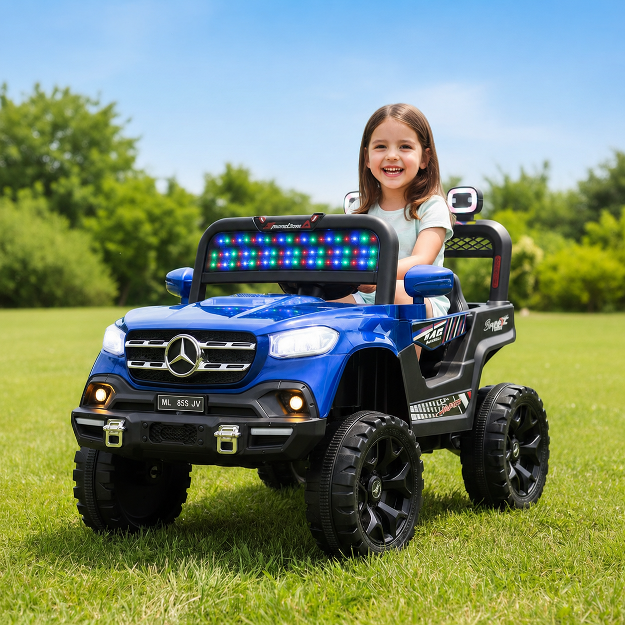 Voiture Électrique Tout-Terrain Enfant Bleue – Style 4x4 avec Lumières LED