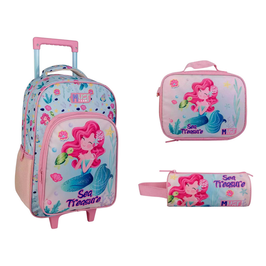 Pack École MUST TEAM Game Mermaid– Cartable Trolley + Lunch Bag + Trousse