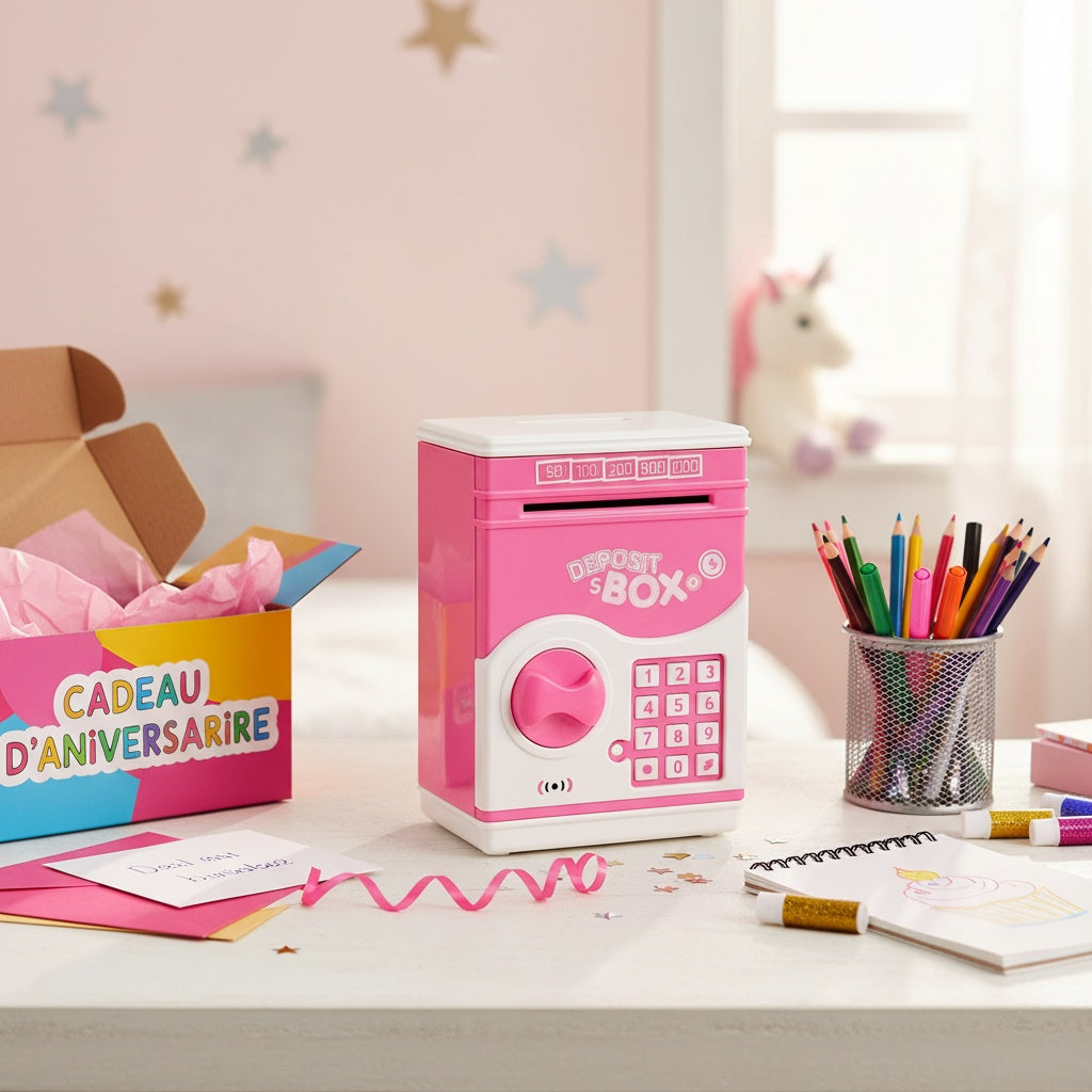 Tirelire Coffre-Fort Électronique Rose – Code Secret et Avalage Automatique dès 3 Ans