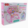 Infant-to-Toddler Rocker with a pink design and attached musical toys.