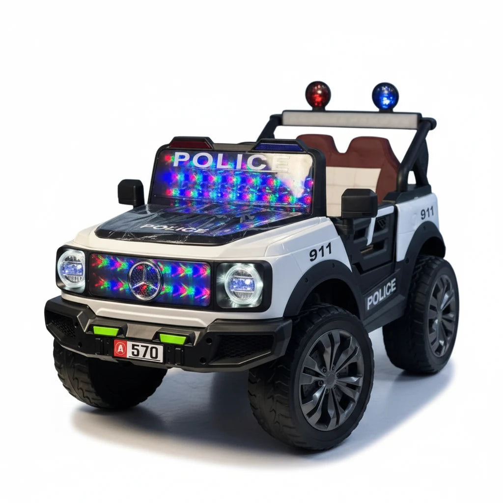 Voiture Électrique Mercedes Police 12V – 4x4 Off-Road- Blanc