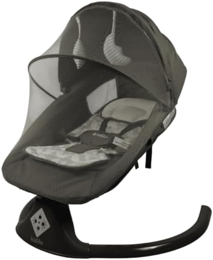 Kidilo Balancelle Évolutive 3-en-1 Deluxe Gris Élégant – Mouvement Latéral, Siège Inclinable, Moustiquaire, Bluetooth & Télécommande