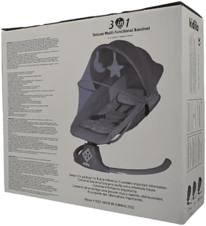 Kidilo Balancelle Évolutive 3-en-1 Deluxe Gris Élégant – Mouvement Latéral, Siège Inclinable, Moustiquaire, Bluetooth & Télécommande
