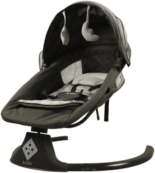 Kidilo Balancelle Évolutive 3-en-1 Deluxe Gris Élégant – Mouvement Latéral, Siège Inclinable, Moustiquaire, Bluetooth & Télécommande