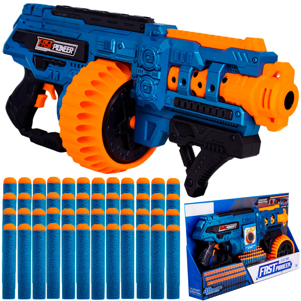 Fusil Mitrailleur Électrique "Fast Pioneer" – Blaster Automatique à Tambour (48 Balles Incluses)