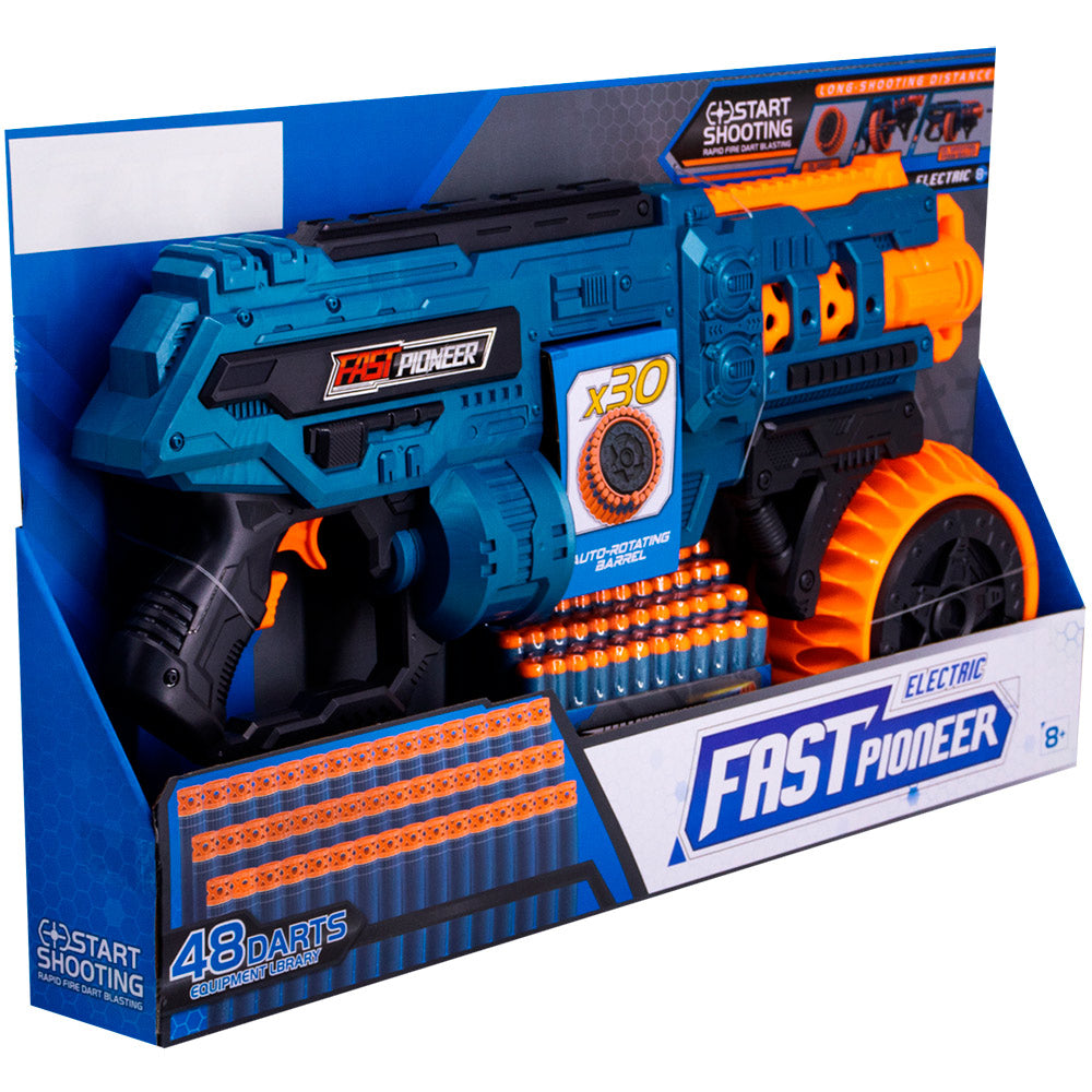Fusil Mitrailleur Électrique "Fast Pioneer" – Blaster Automatique à Tambour (48 Balles Incluses)