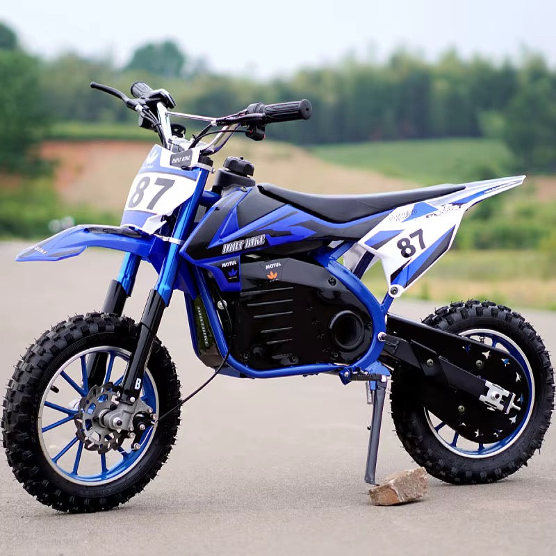 Moto Cross Électrique Enfant 36V – Dirt Bike N°87 avec Frein à Disque - Bleu