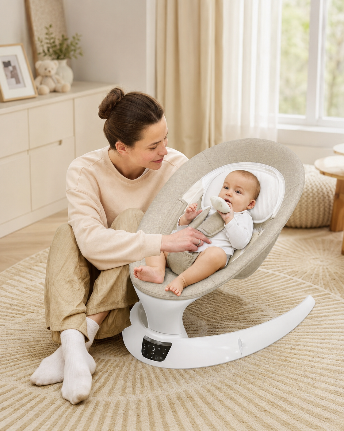 Balancelle Électrique Kidilo avec Moustiquaire – Transat Bébé Réglable dès la Naissance