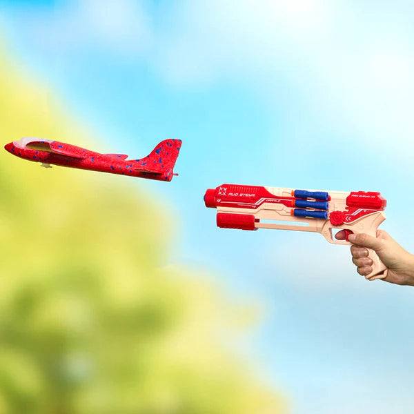 Pistolet Lance-Avion 2-en-1 avec Cible, Fléchettes et Balles Mousse – Jouet de Tir pour Enfant 6 Ans et +