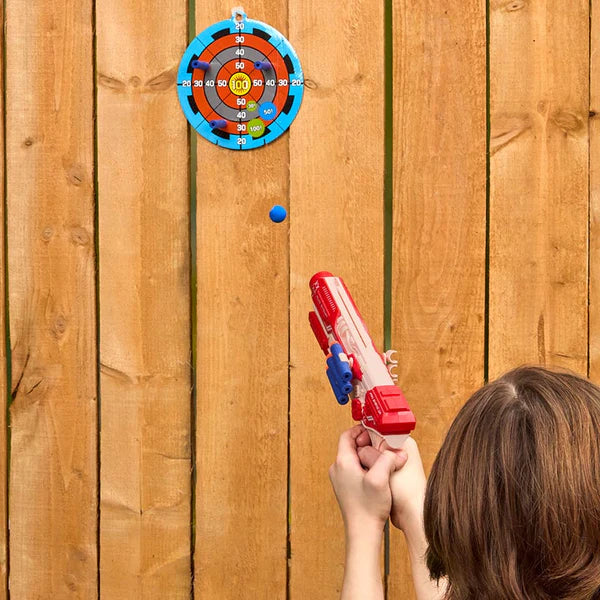 Pistolet Lance-Avion 2-en-1 avec Cible, Fléchettes et Balles Mousse – Jouet de Tir pour Enfant 6 Ans et +