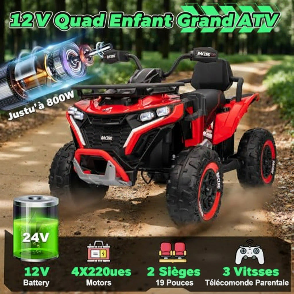Quad Électrique Enfant 12V – ATV Tout-Terrain Rouge
