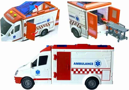 Véhicule ambulance 27 cm - entraînement à traction - avec sirène sonore et lumières allumées - SOS 112