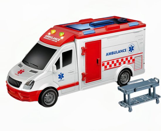 Véhicule ambulance 27 cm - entraînement à traction - avec sirène sonore et lumières allumées - SOS 112