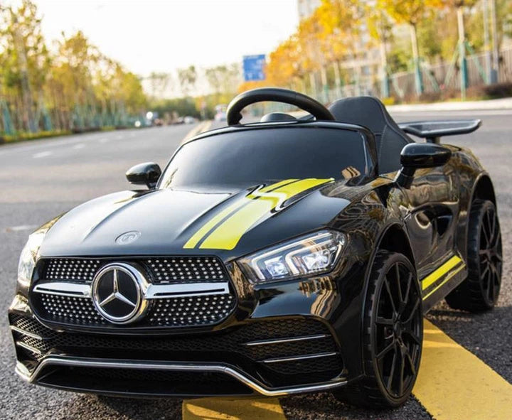 Voiture Électrique Enfant Style Mercedes Noire – Design Sport avec Bandes Jaunes
