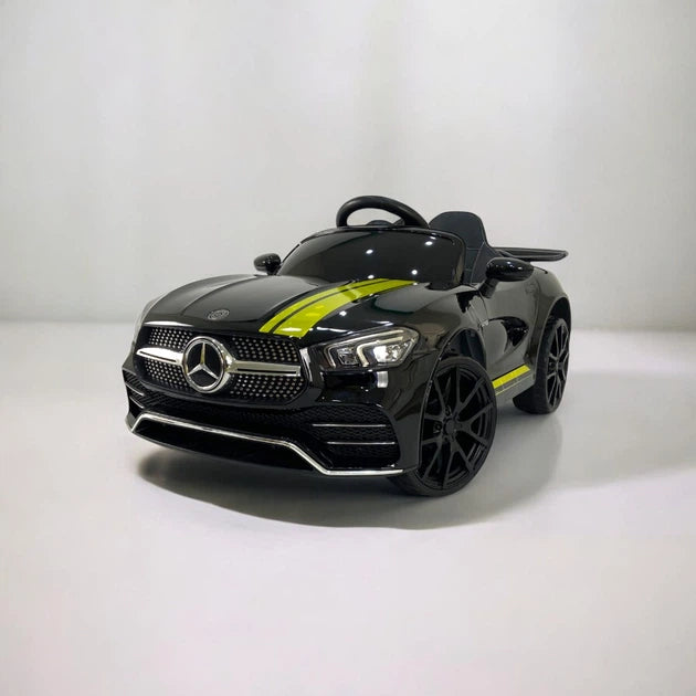 Voiture Électrique Enfant Style Mercedes Noire – Design Sport avec Bandes Jaunes