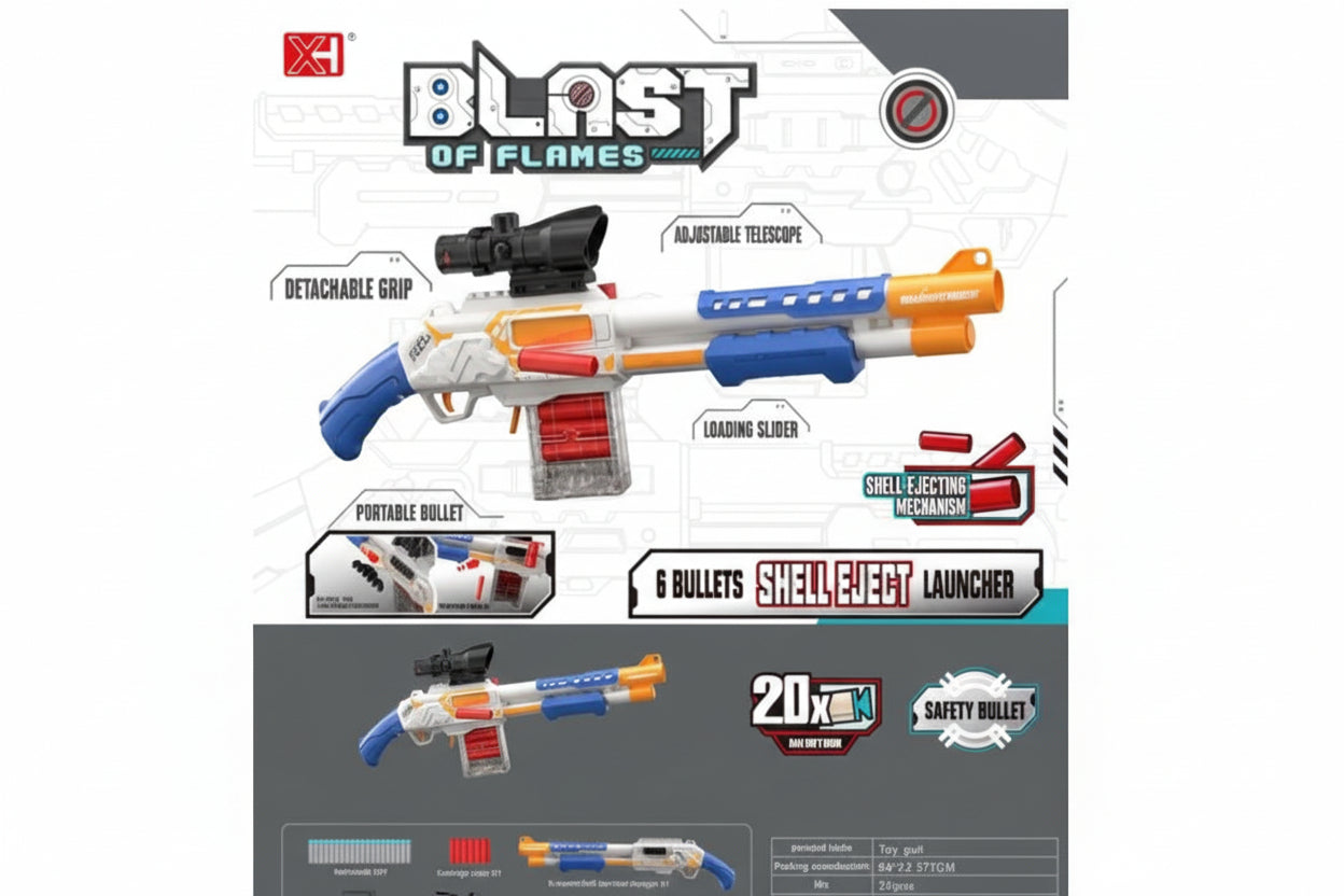 Fusil à Pompe "Blast of Flames" – Lanceur de Balles en Mousse avec Éjection de Douilles Réaliste