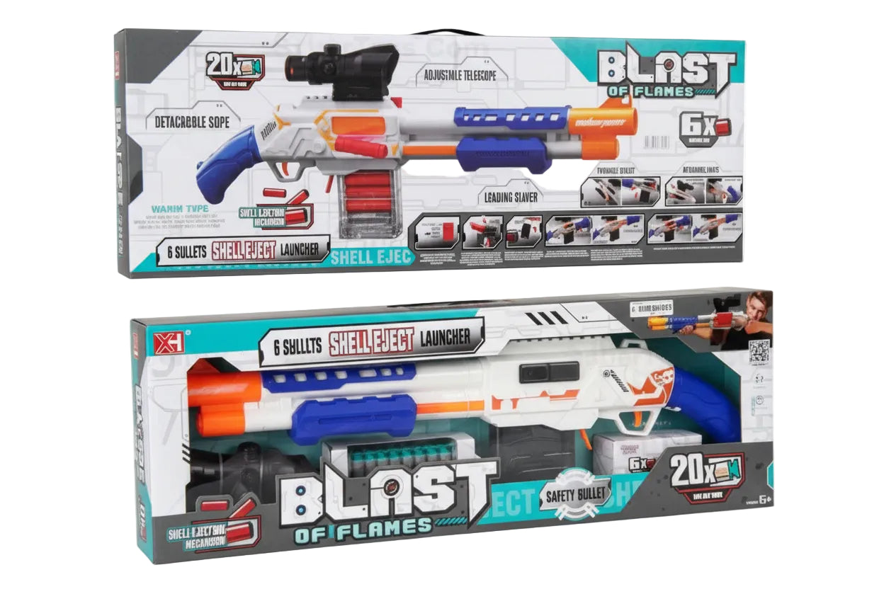 Fusil à Pompe "Blast of Flames" – Lanceur de Balles en Mousse avec Éjection de Douilles Réaliste