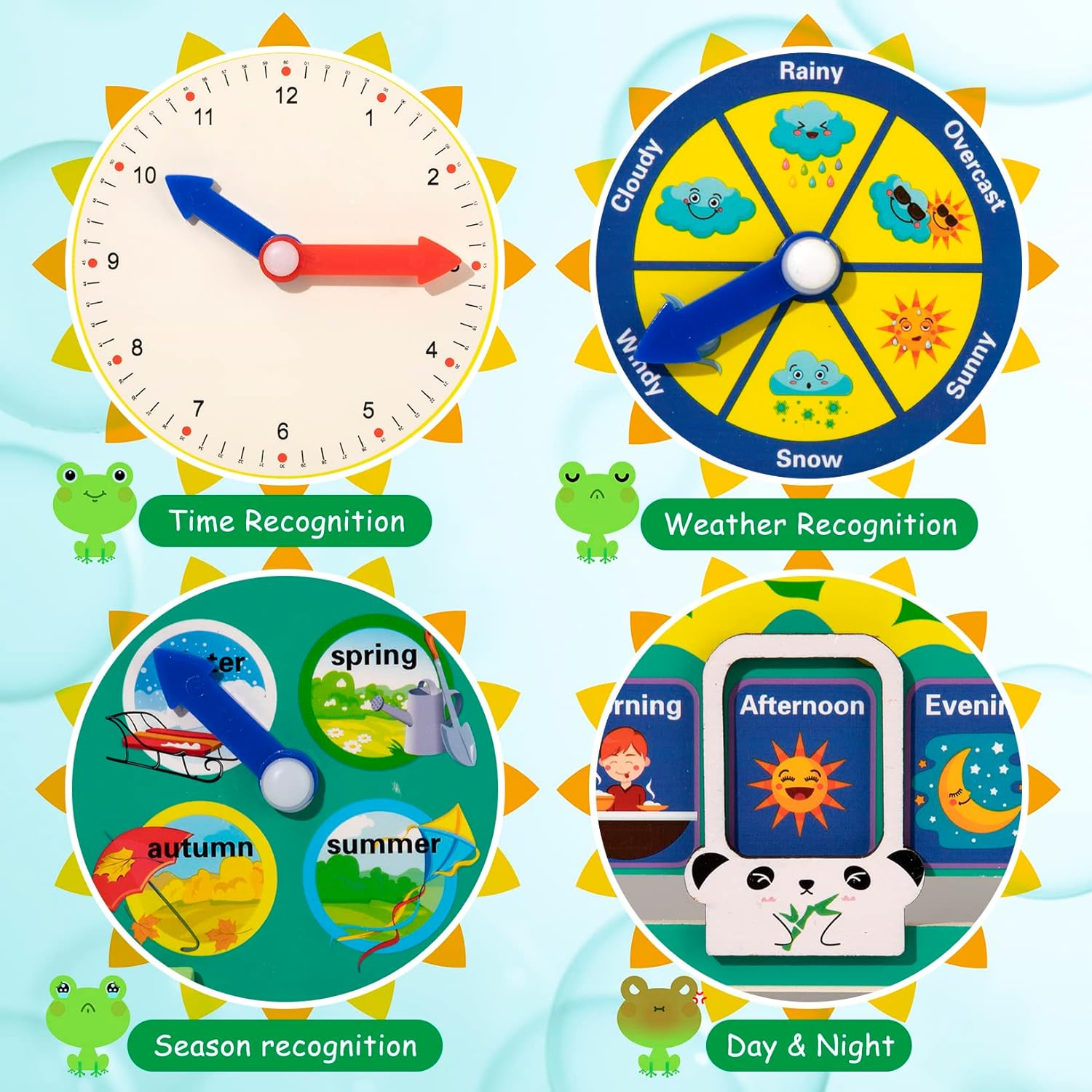 Calendrier éducatif en bois Montessori 7-en-1 – Horloge d’apprentissage interactive