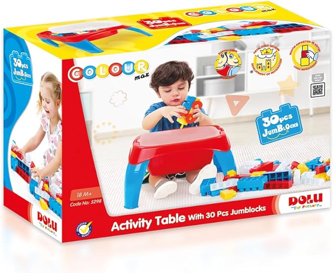 Dolu 30-piece Jumblocks activity table set in red and blue