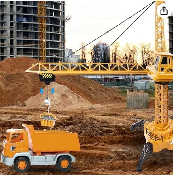 Grue à tour télécommandée INV, grue de chantier 6 canaux 2,4 GHz, radiocommandée de 128 cm de haut, grue élévatrice pour enfants avec tour et télécommande (Tour A)