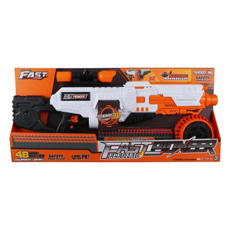 Fusil Mitrailleur Électrique "Fast Pioneer" –  (48 Darts) Blaster Automatique avec Chargeur Tambour & Lunette