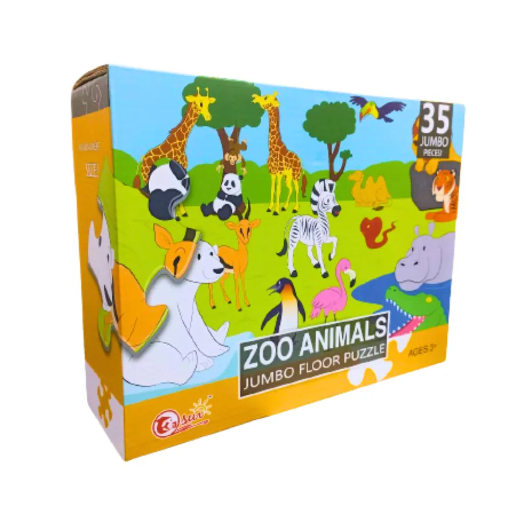 Puzzle géant de sol Tu Sun représentant des animaux du zoo, composé de 35 pièces.