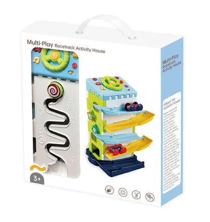 Tour Éducative 4-en-1 – Piste de Voitures, Volant Musical & Tri Formes (35 cm)