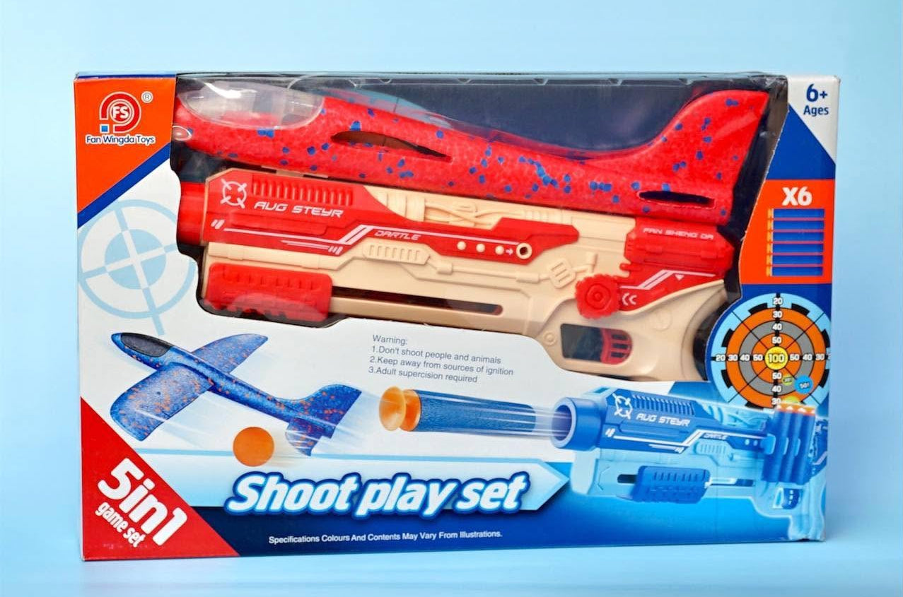 Pistolet Lance-Avion 2-en-1 avec Cible, Fléchettes et Balles Mousse – Jouet de Tir pour Enfant 6 Ans et +
